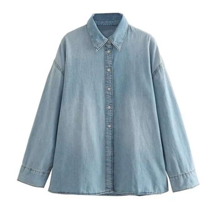 Namirazka Kemeja Denim Wanita Premium Oversize Jeans Korean Style Atasan Wanita Casual Kekinian Ligh