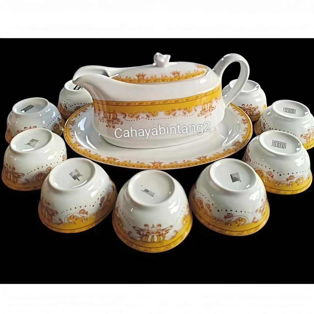 Eskan Cuka Perahu Keramik Set Mangkuk Mahkota /Wadah Cuka Pempek
