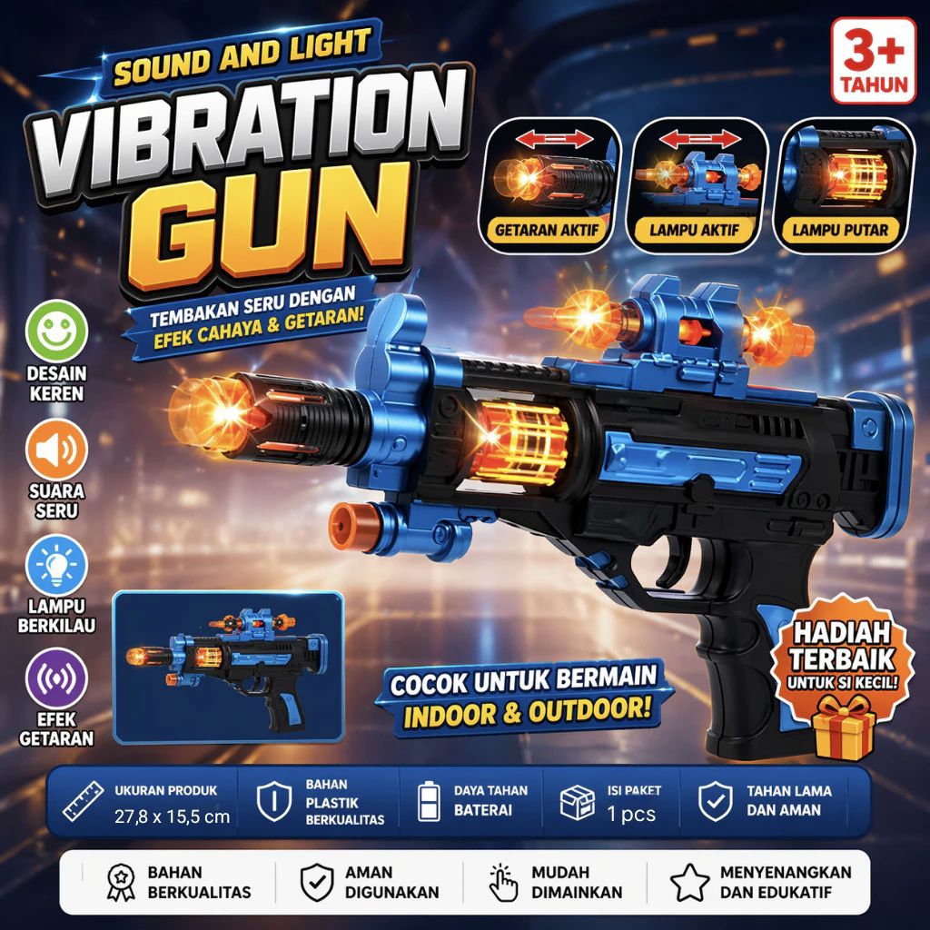 1281 Mainan Pistol / Mainan Pistol Berbunyi Dan Berdorong / Mainan Pistol Berbunyi dan Bercahaya Ana