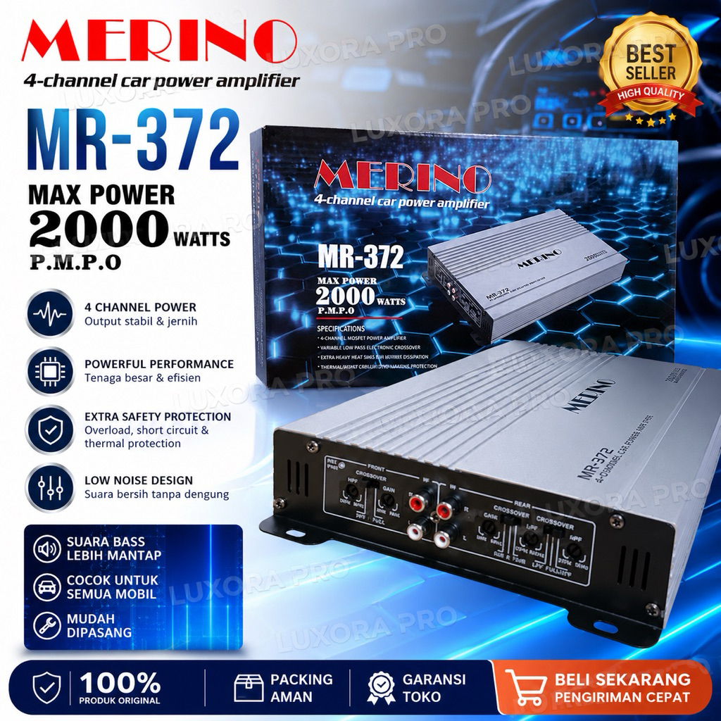 Power Mobil MERINO MR-372 4 Channel Audio Power Amp Cocok Semua Mobil