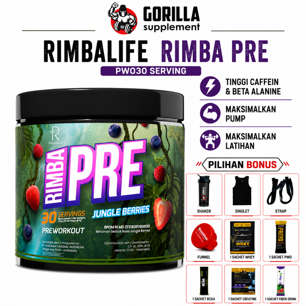 Rimbalife Rimbapre - Pre Workout 30 Servings PWO Suplemen Fitness