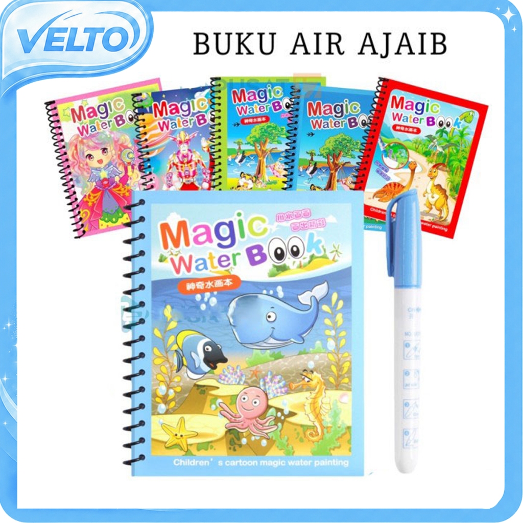 GROSIR Magic Water Book Buku Mewarnai Ajaib Dengan Water Pen Mainan Edukasi Anak Coloring Book Prakt