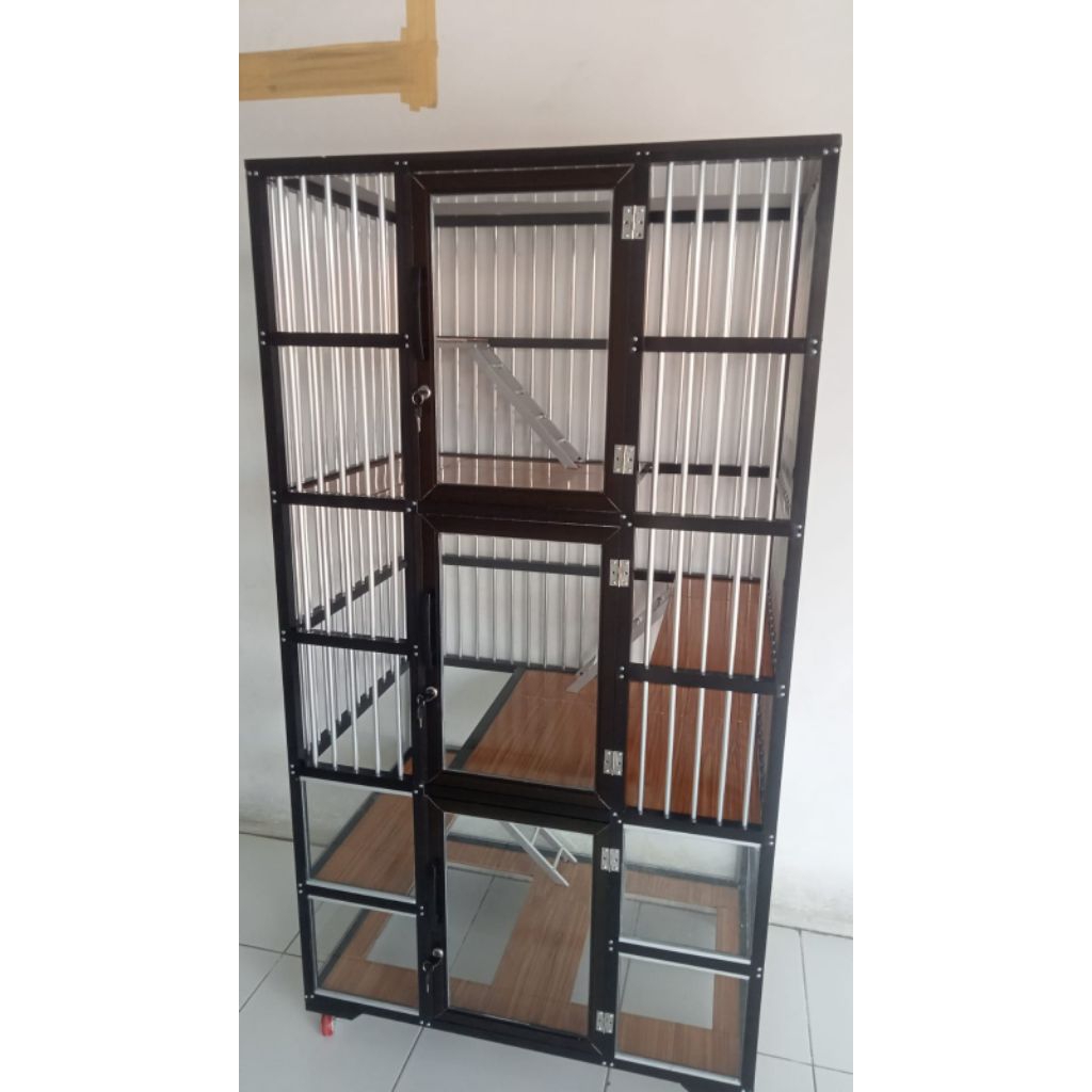 Kandang Kucing 3 Tingkat Alumunium Custom Kaca Bawah