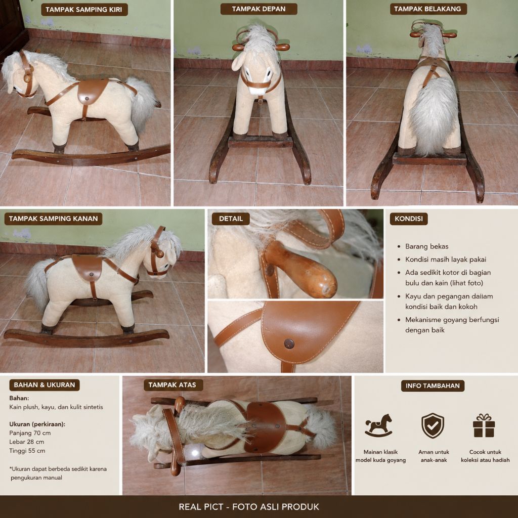 Mainan Kuda Goyang Anak Bekas Preloved | Rocking Horse Kayu & Plush
