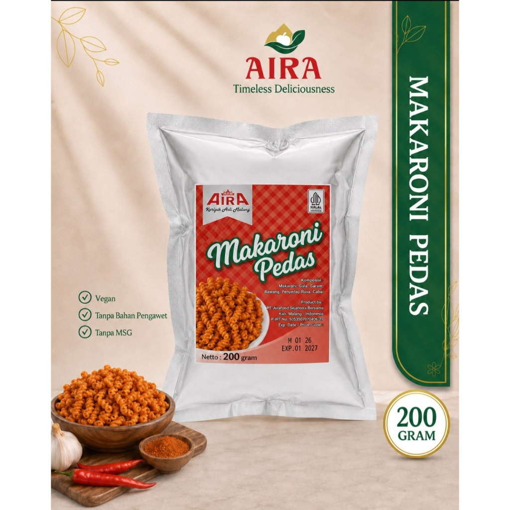 Aira Makaroni Spiral Pedas 200 gram Khas Malang