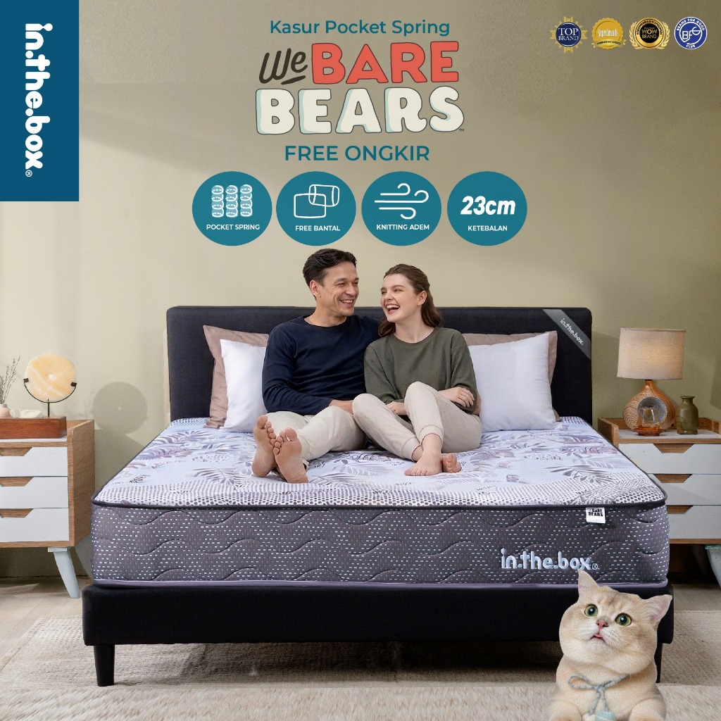 Kasur Anak Springbed INTHEBOX "We Bare Bear" - FREE Bantal | Ukuran 90x200, 100x200, 120x200, 140x20