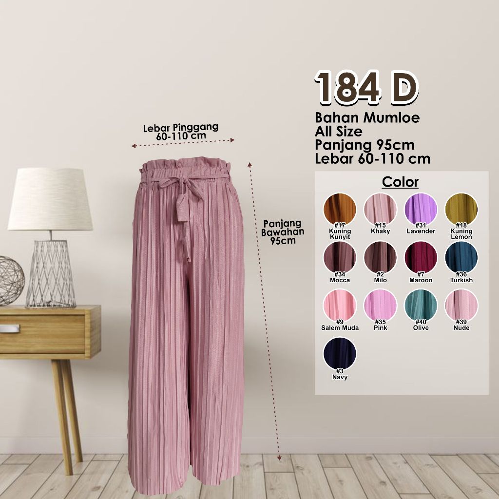 CELANA KULOT TALI PLISKET WANITA PREMIUM MODEL LURUS BAHAN MUMLOE - 184D