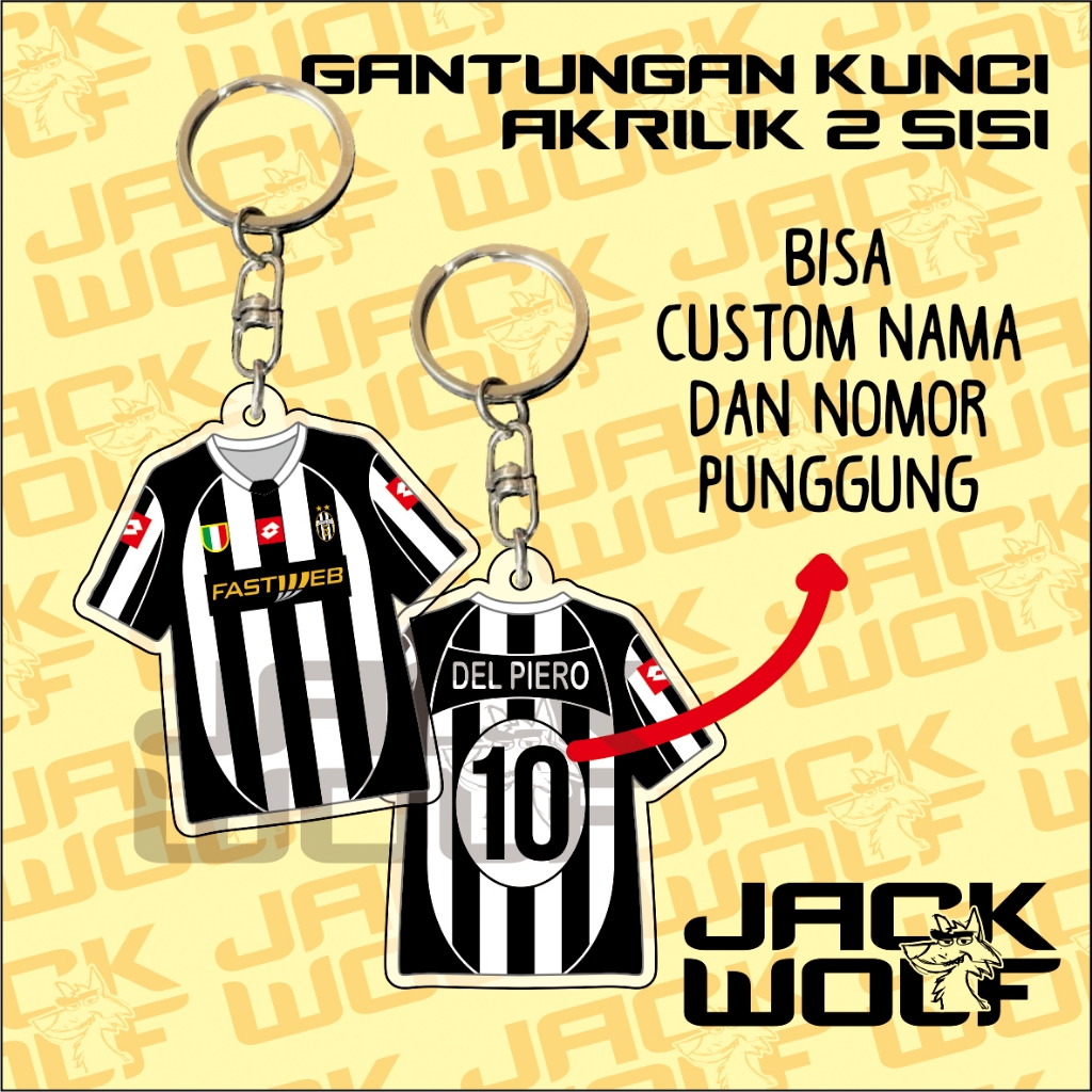 Gantungan Kunci Akrilik 2 Sisi Juventus 2002 Custom Nama dan Nomor Punggung