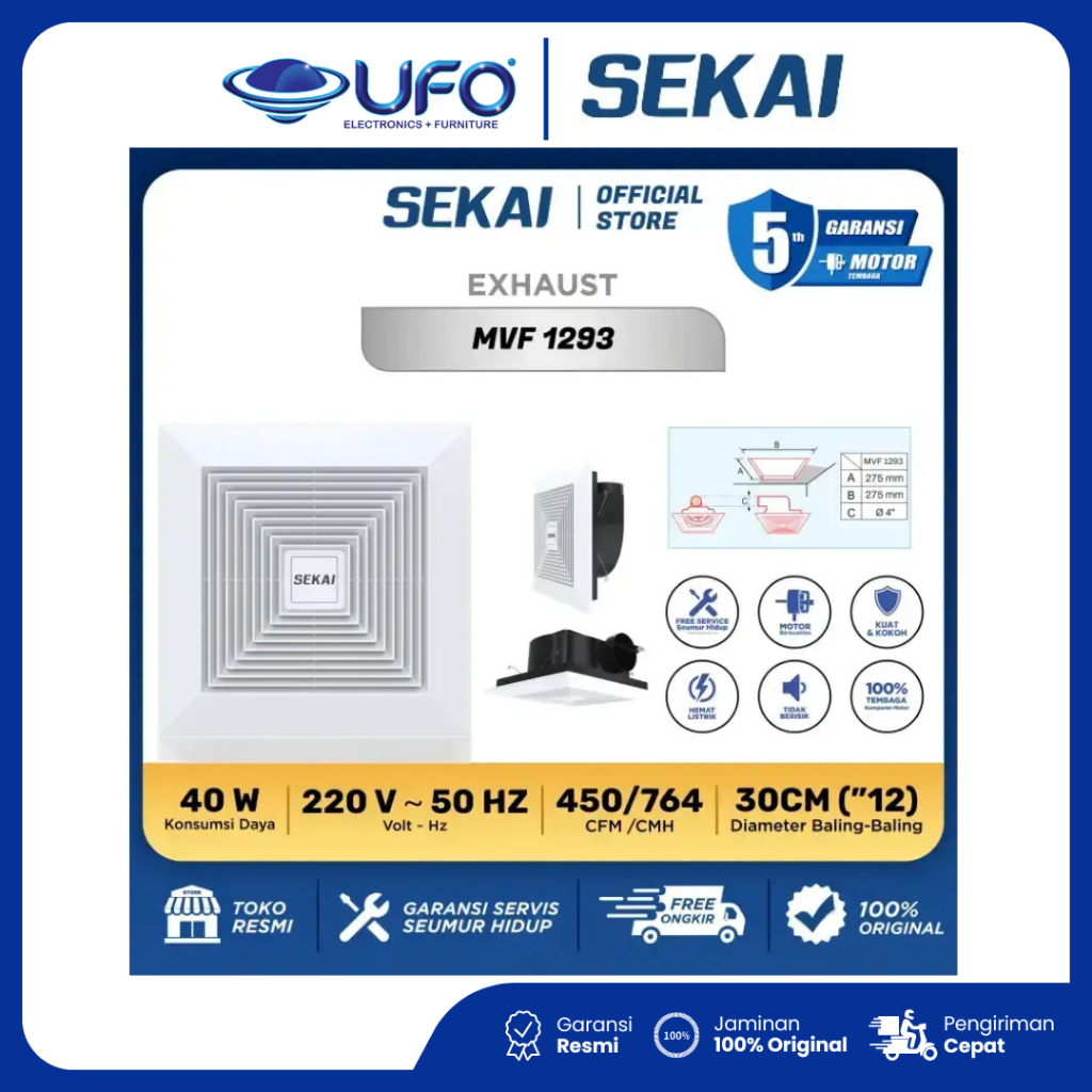 Sekai Kipas Angin Plafon MVF1293 Ventilasi Udara 12 Inch