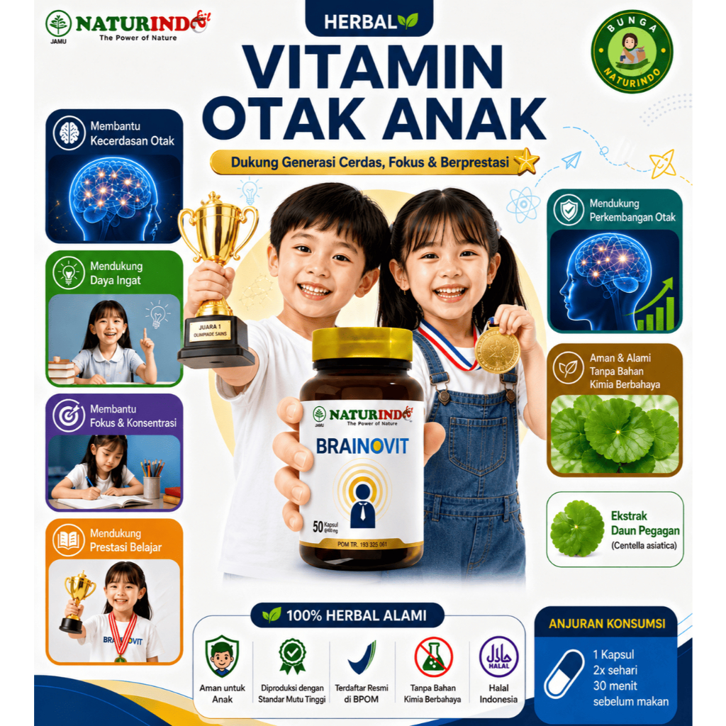 Vitamin Suplemen Nutrisi Otak Tingkatkan Kecerdasan Daya Ingat Vitamin Otak Anak & Dewasa BRAINOVIT