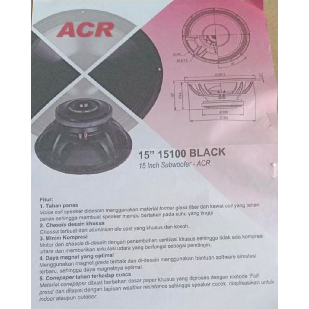 Speaker 15 inch Acr 15100 black subwoofer