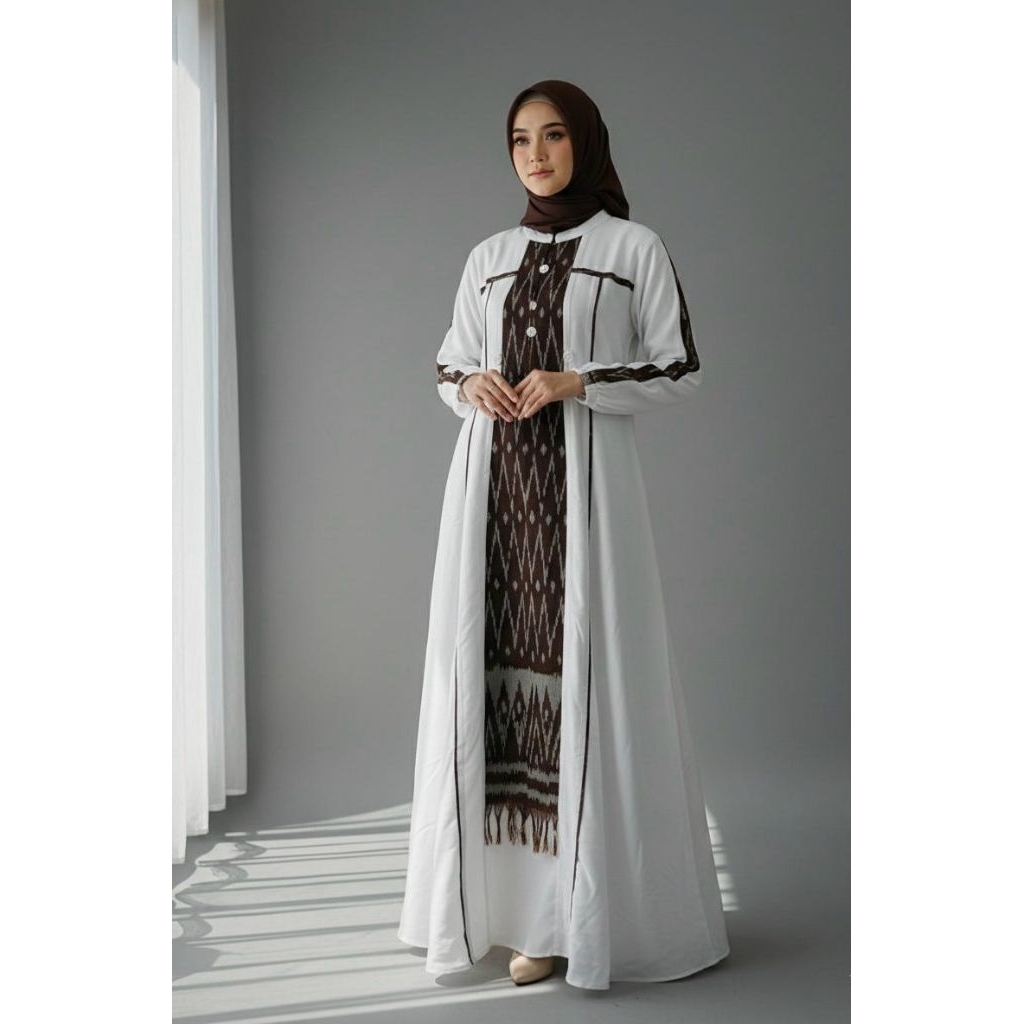 (READY) GAMIS TWILL ETNIK POLOS KOMBINASI TENUN SONGKET TROSO RAYON TWILL UNIQLO