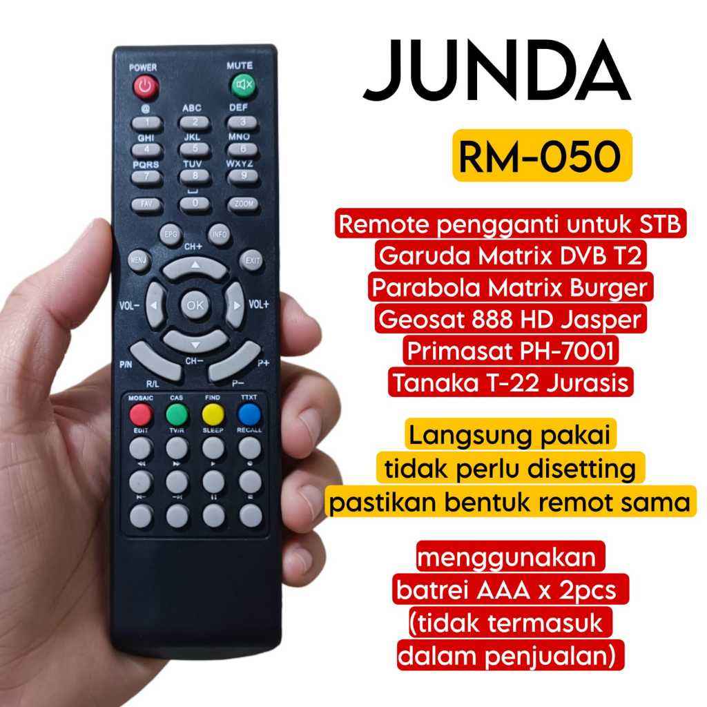JUNDA RM 050 Remote Pengganti untuk STB Reciever Parabola Matrix Burger Geosat Primasat PH 7001