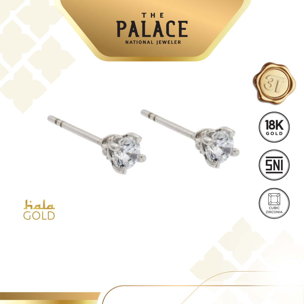 Hala Gold Solitaire White Earring / Anting