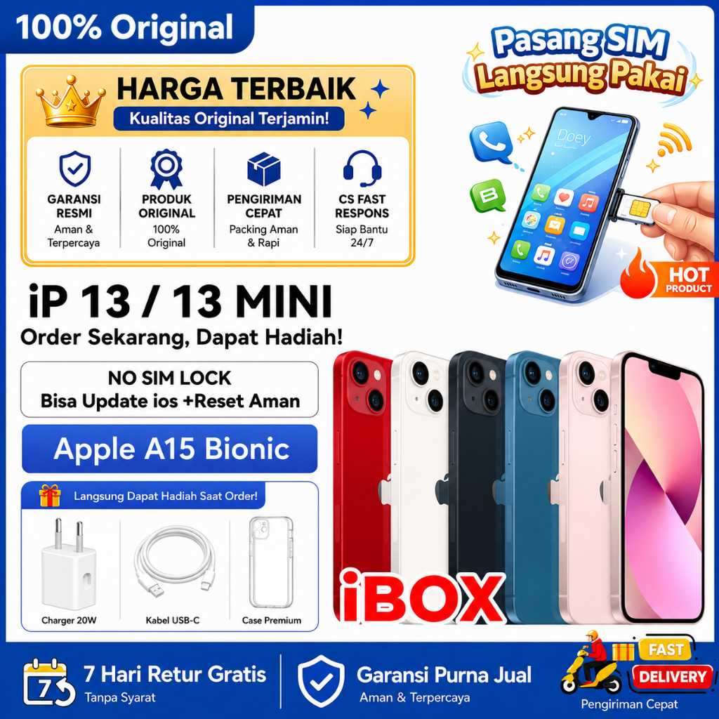 BC iPhone 13 / 13 Mini Second Ex iBox Original 100% 128GB 256GB Jaminan Sinyal Permanen Like New