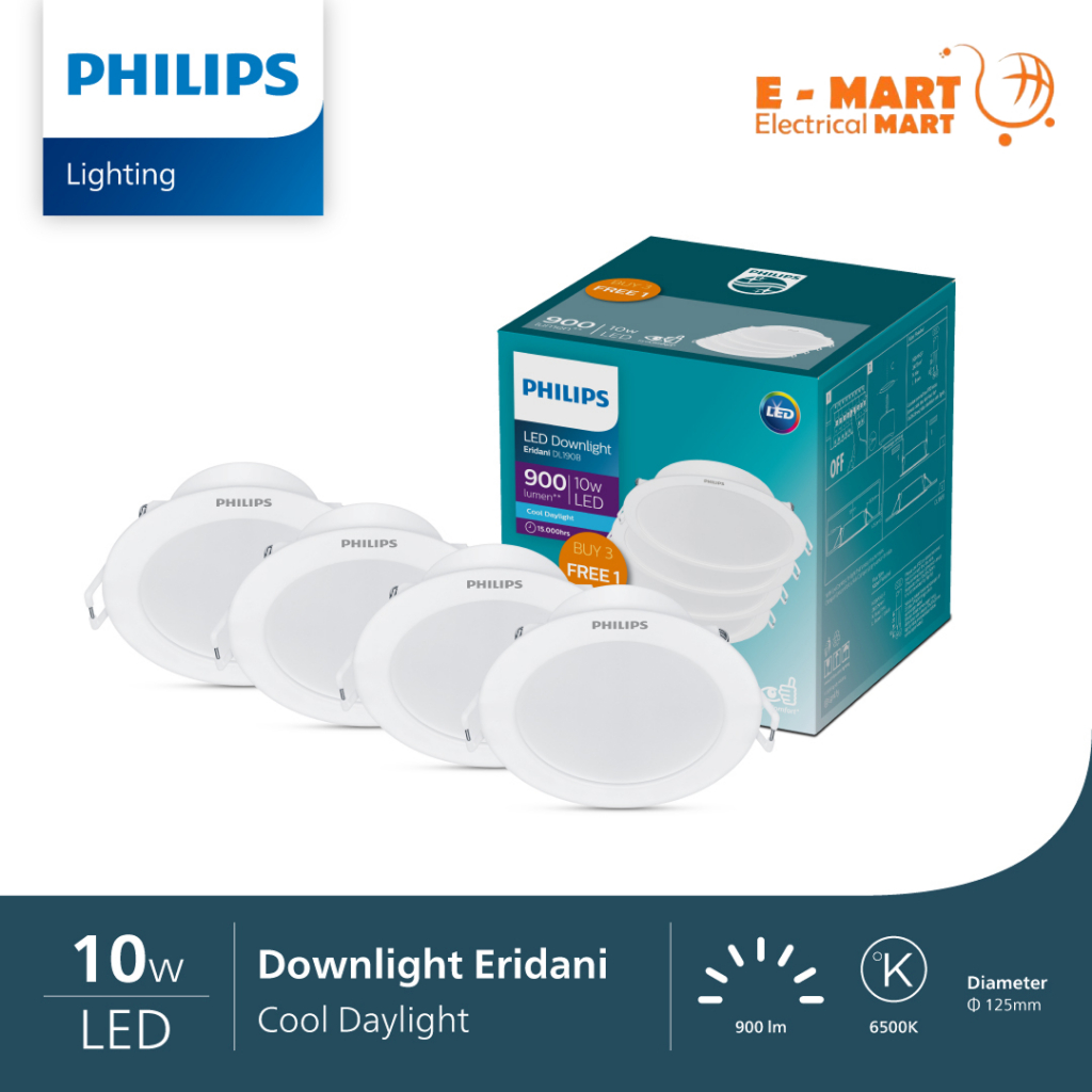 [PAKET 3 GRATIS 1] Downlight LED PHILIPS ERIDANI 10W 5inch 10 Watt D125 DL190B