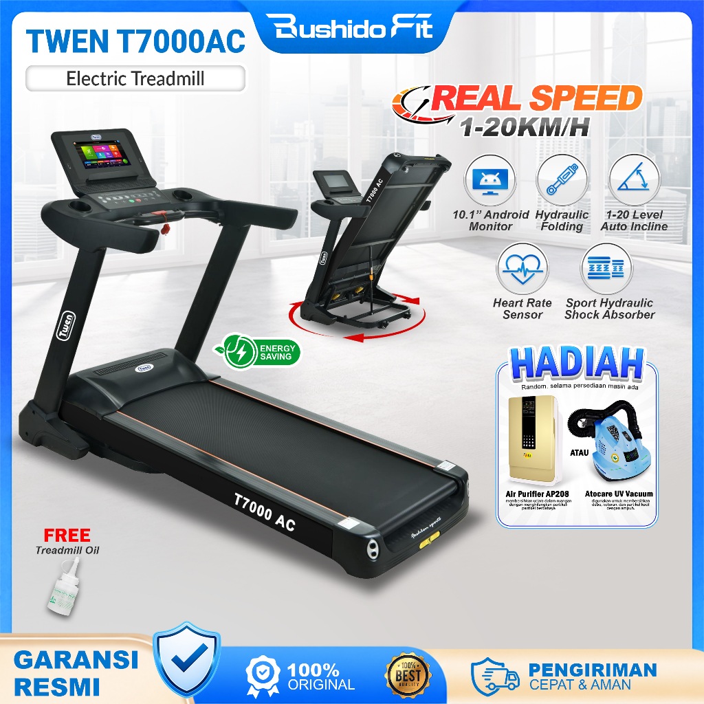 TWEN T7000AC Treadmill Listrik Treadmill Portable Treadmill Multifungsi Treadmil Lipat Alat Olahraga