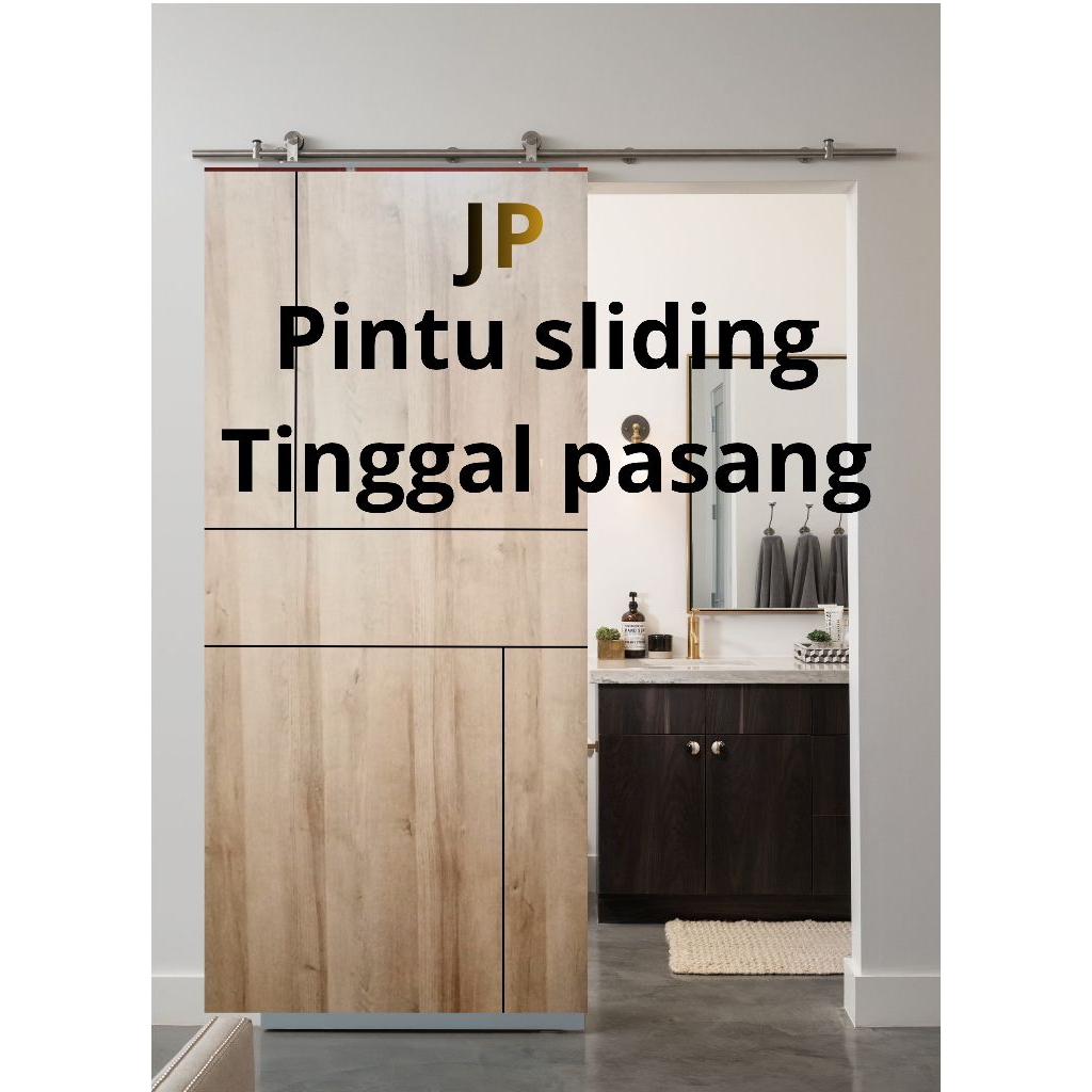 Pintu Geser Serat kayu Paket Daun pintu dan Raul sliding