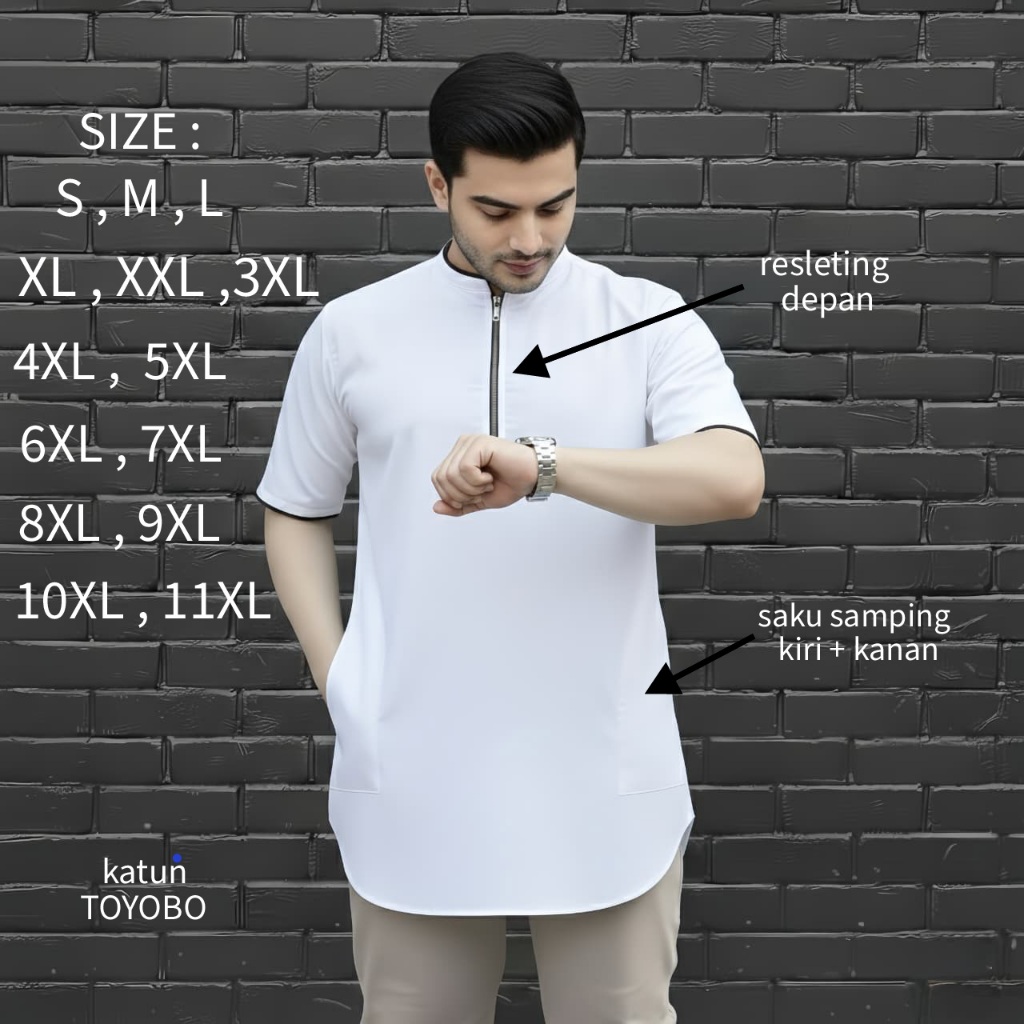 ASLAHSHOP koko kurta toyobo size jumbo dengan resleting aktif