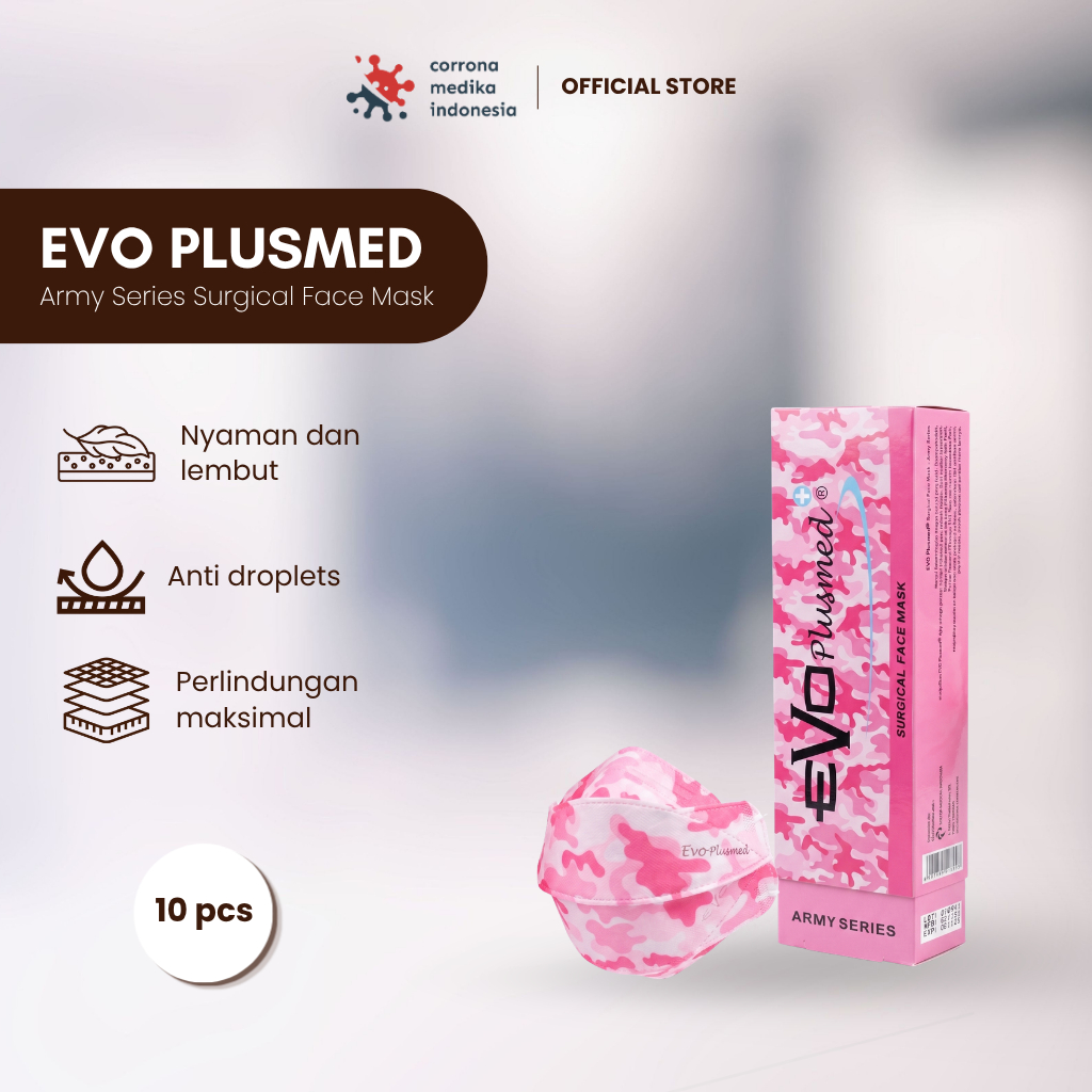 [EDISI TERBATAS] Masker Evo Plusmed 4 Lapis Motif Army | Masker 4D Unisex Isi 10 pcs | Stylish & Teb