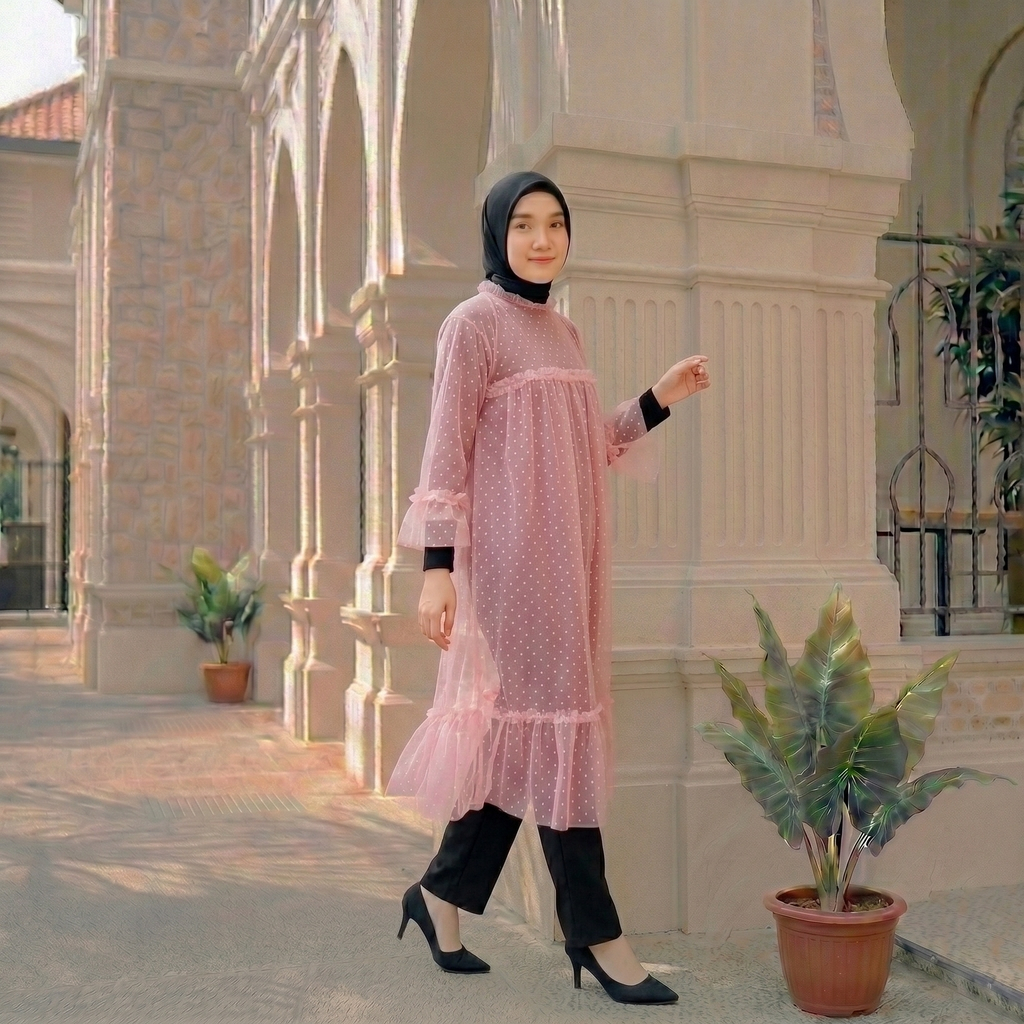 KIRANA Balerina Outer Tunik Brukat Tile Polkadot