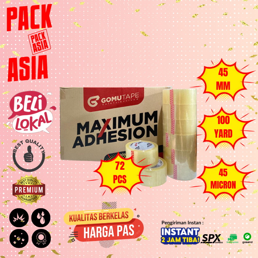 Lakban Bening  PREMIUM 100 Yard 1 DUS Isi 72 ROLL Instant Delivery / lakban bening 1 dus
