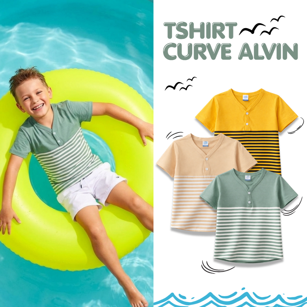 Kaos Anak Laki-Laki Salur Premium Curve Alvin | Baju Anak Cowok Casual Adem Nyaman 2-6 Tahun