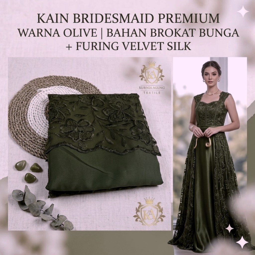 PROMO KAIN BROKAT BORDIR PREMIUM WARNA OLIVE GREEN / BROKAT METERAN / SET KAIN BRIDESMAID GRADE A
