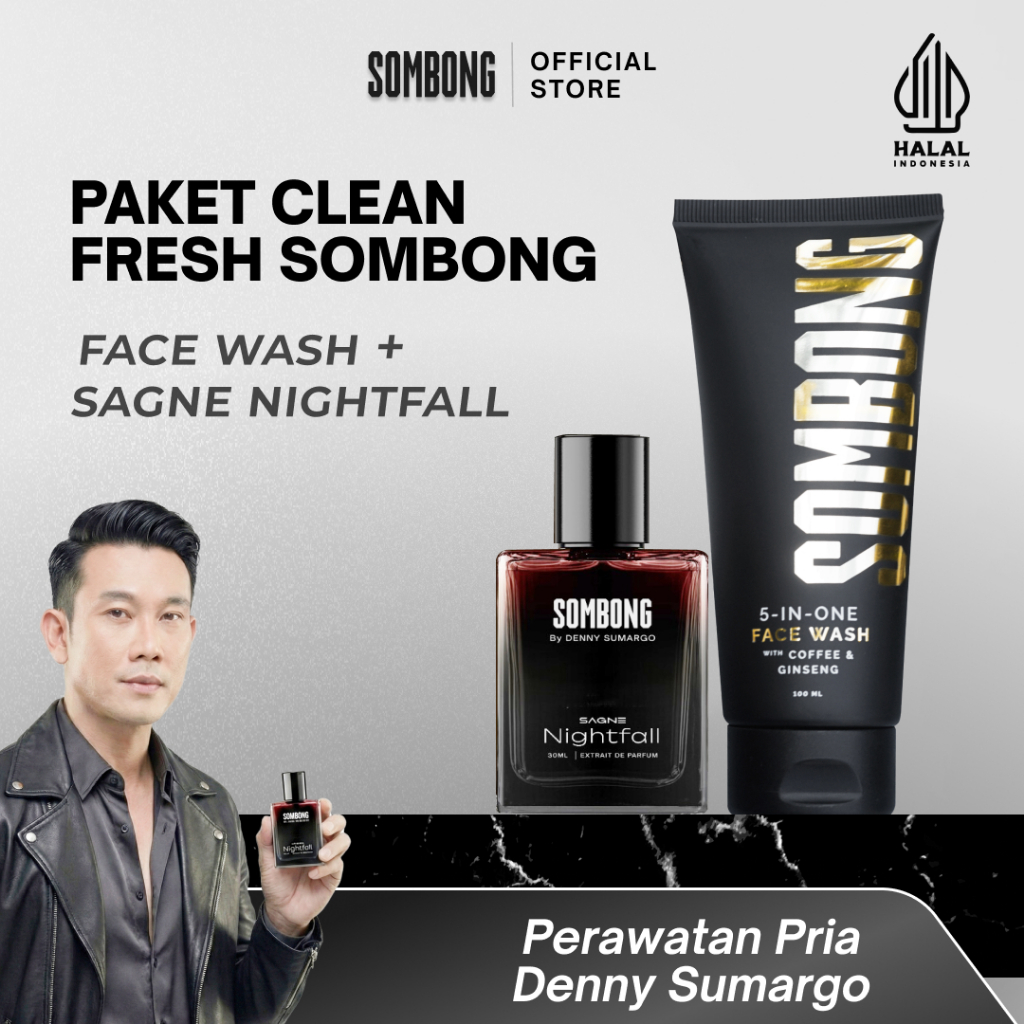 Face Wash + Nightfall Sagne - Paket Clean Fresh Combo - Sabun Cuci Muka Pria Membantu Mengontrol Kul