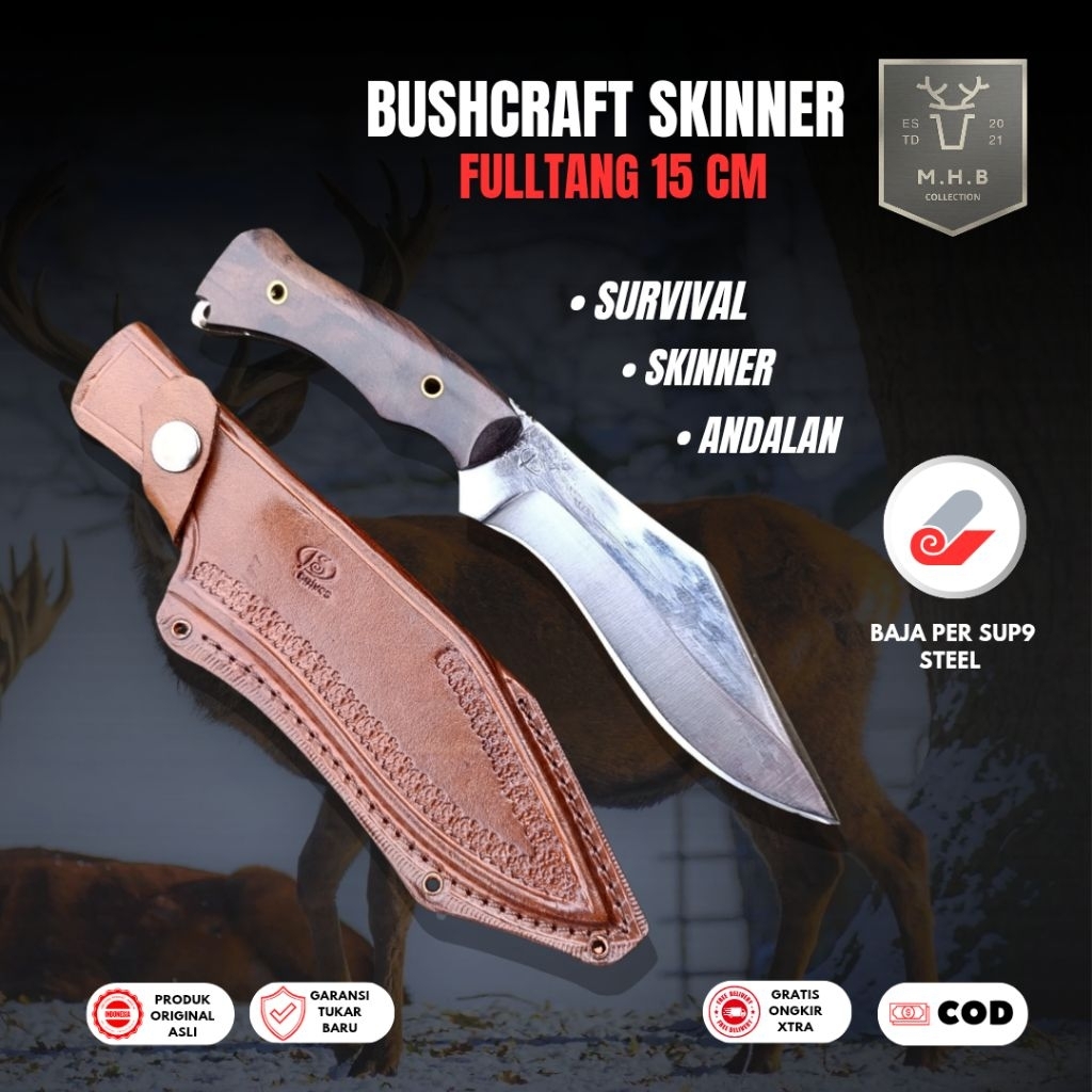MHB | Pisau Skinner Bushcraft Survival Multifungsi Baja Per sup9 Fulltang - Pisau Memancing Skinner 