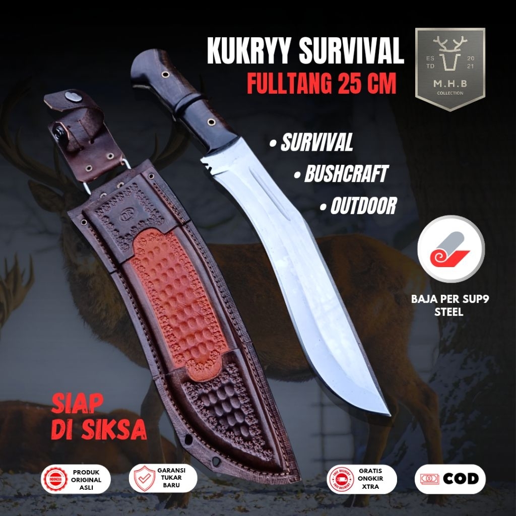 MHB | Pisau Survival 1 Kukryy Baja Per sup9 Fulltang Bushcraft Multifungsi Outdoor