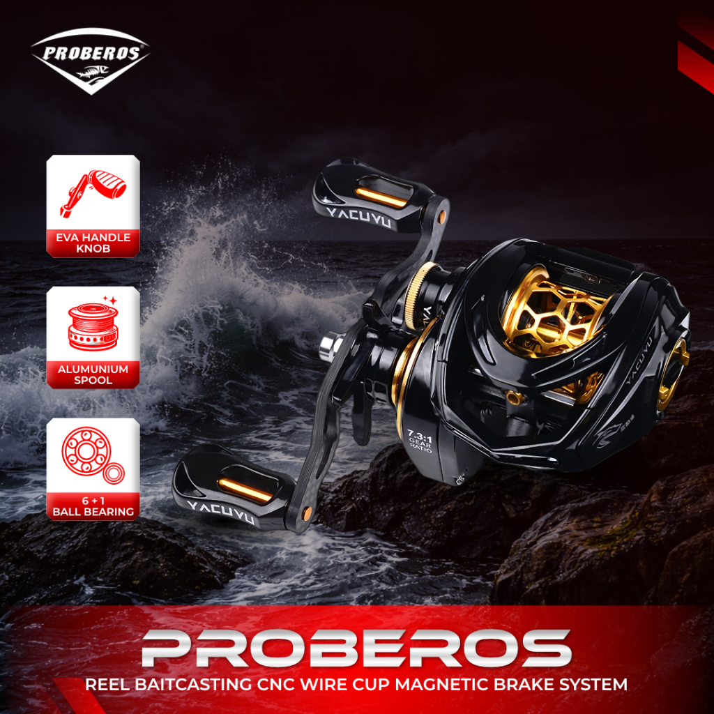 PROBEROS REEL BC CNC SHALOW SPOOL GEAR RATIO 7.3:1 MAGNETIC BRAKE SYSTEM RP108