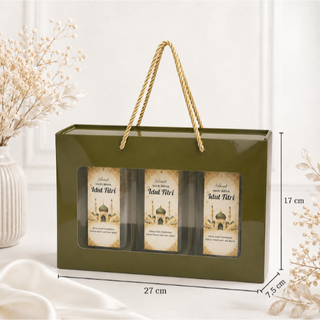 Box Kue Kering SLIDING/ Box Lebaran Sliding 3 Toples Persegi ( MINIMUM ORDER 5PCS )
