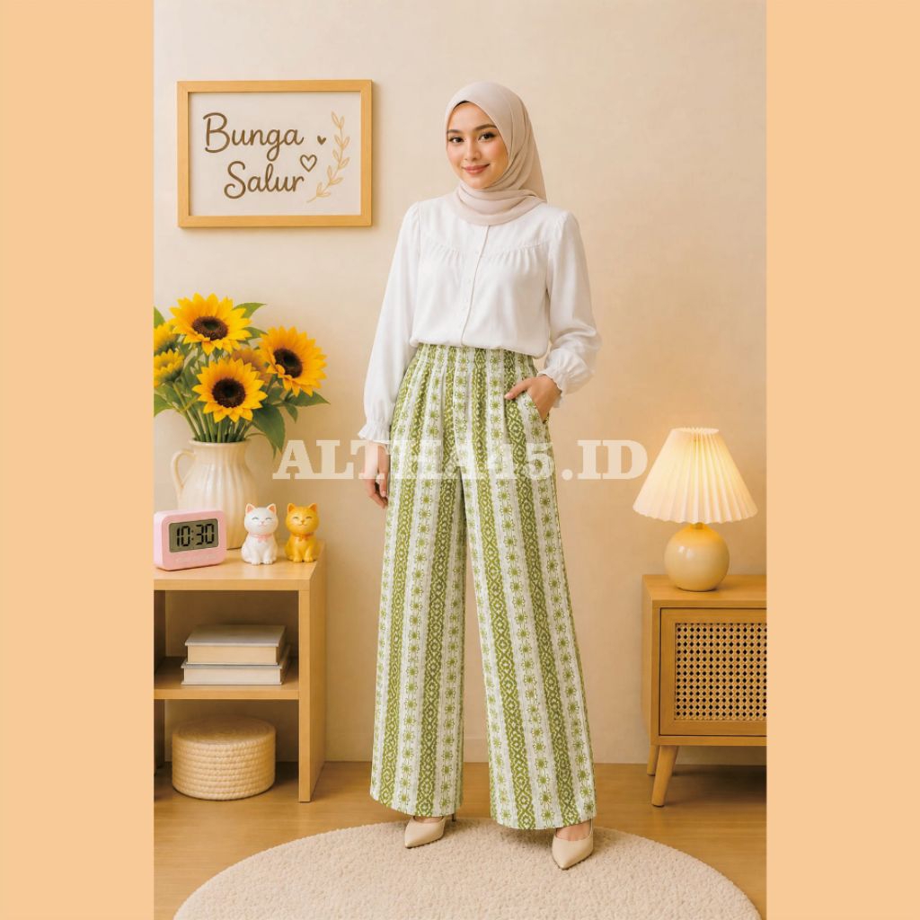 Kulot Rayon Motif Salur Bunga | Kulot Rayon Motif Salur Wanita Premium