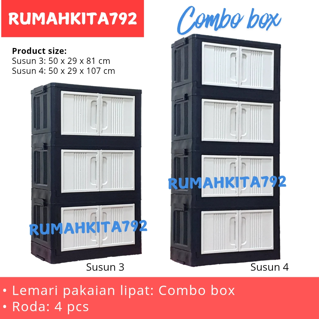 Lemari Plastik Combo Box Susun 3/4 - Lemari Pakaian Lipat Combo Box Lemari Mini Minimalis