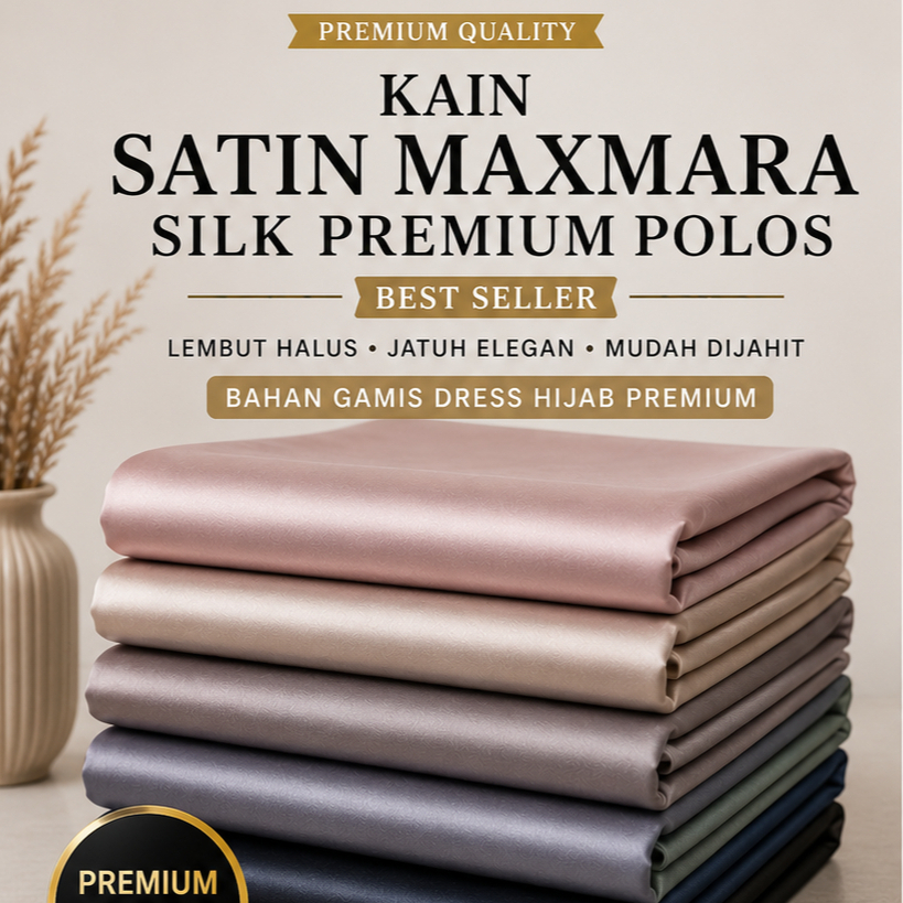 Kain Satin Maxmara Silk Premium Polos – Lembut Halus, Jatuh Elegan, Bahan Gamis Dress Hijab Premium 