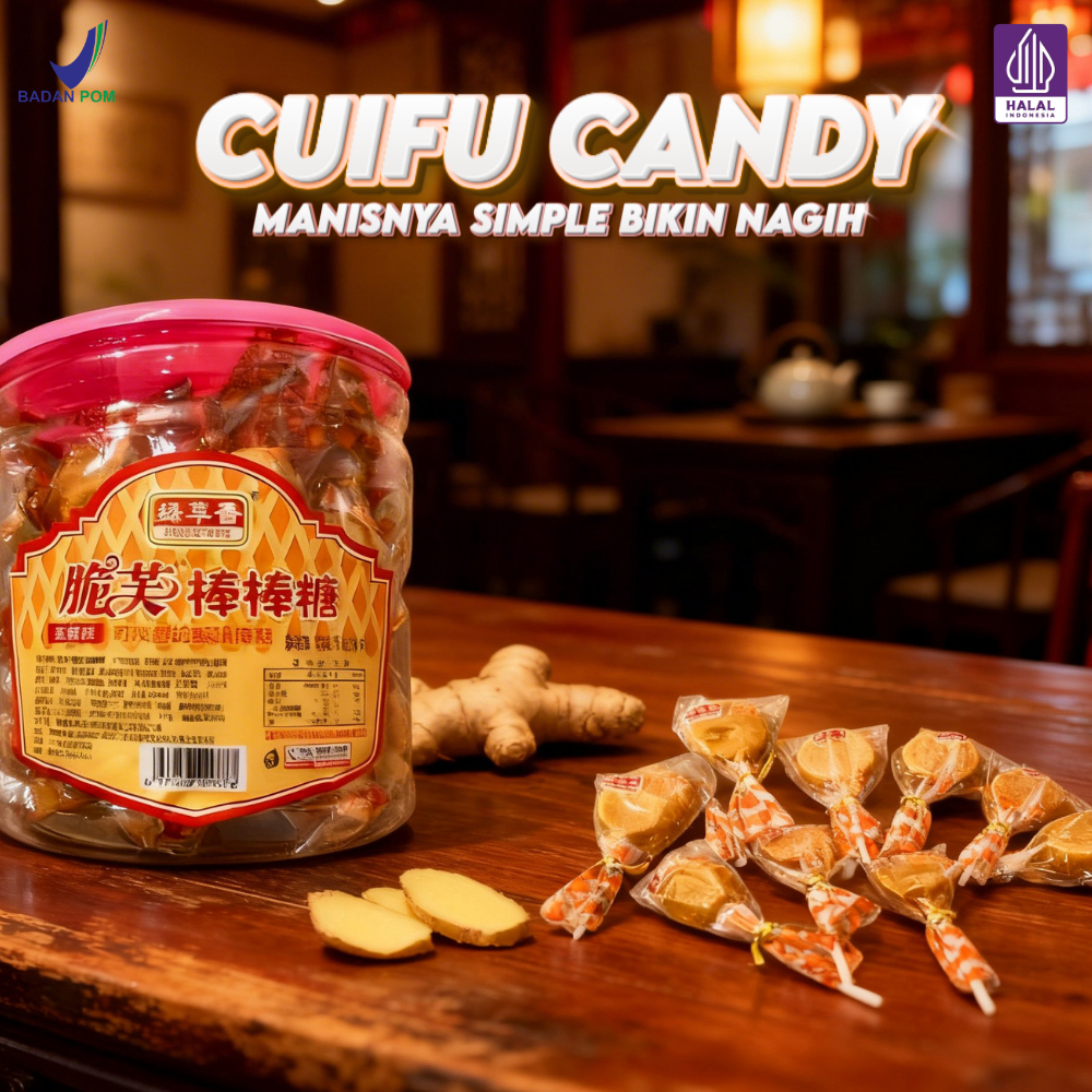 Permen Viral Lolipop Cuifu Dellicious 1Toples isi 15pcs Rasa Berpadu Aroma Gandum Kacang Jahe Tekstu