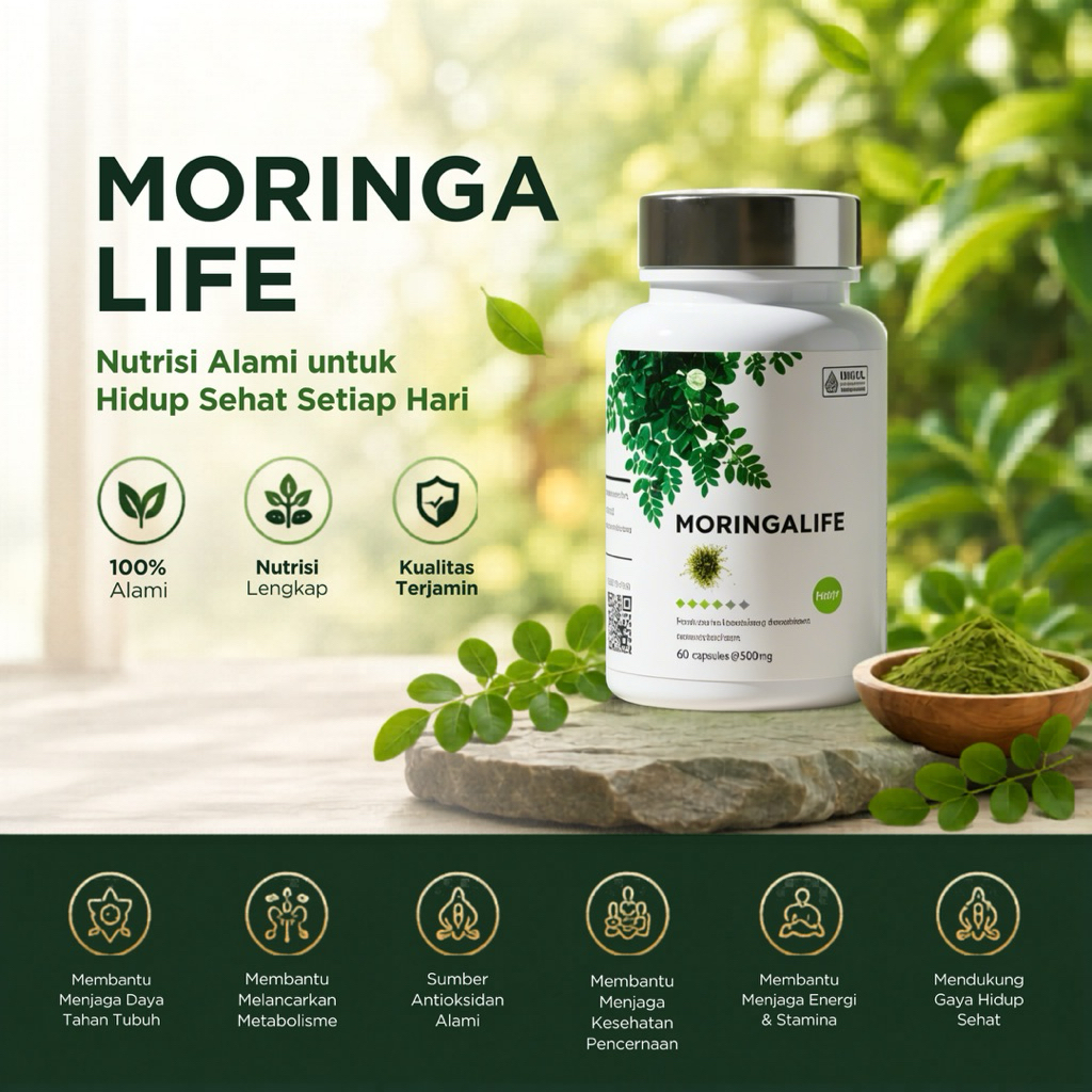 MORINGALIFE Premium Organic Moringa Capsules - Ekstrak Daun Kelor Alami