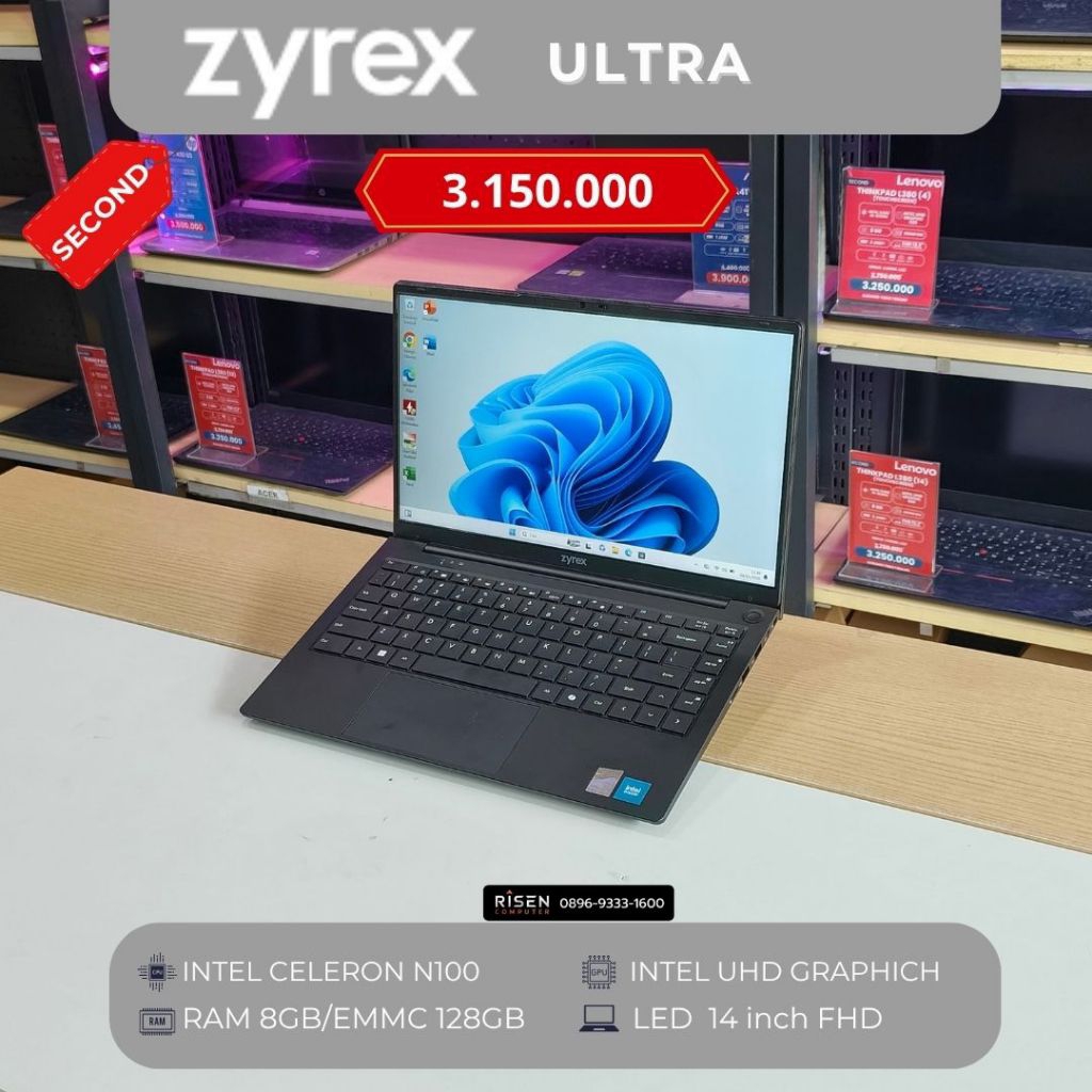 ZYREX ULTRA Intel Celeron N100 RAM 8GB EMMC 128GB FHD 14inch Notebook Second Bekas Laptop