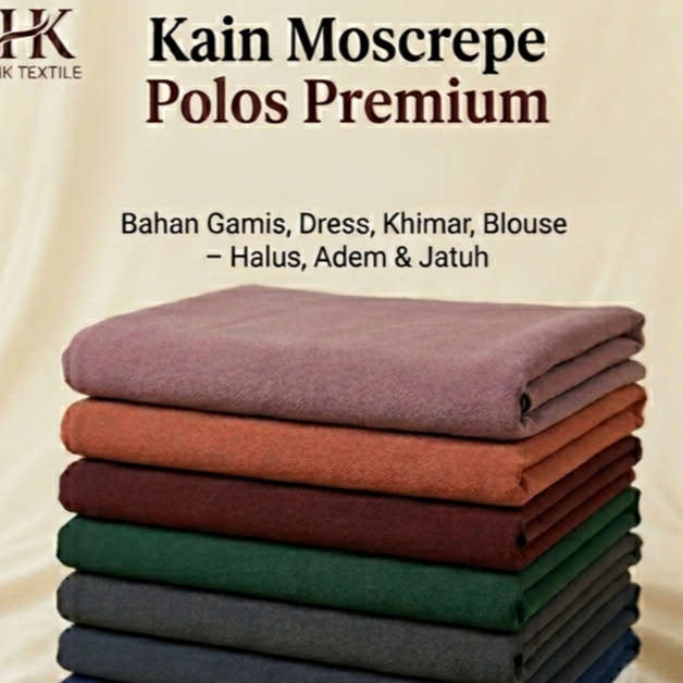 Kain Moscrepe Polos Premium / Mose Crepe / Moskrep – Bahan Gamis, Dress, Khimar, Blouse – Halus, Ade