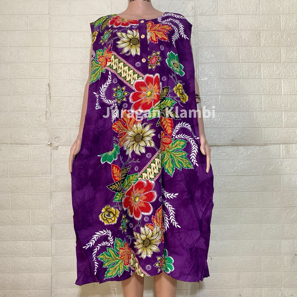 DASTER KENCANA UNGU TANPA LENGAN JUMBO LD 140 |DS 32 LABEL BIRU Busui Kancing Wanita Nyaman
