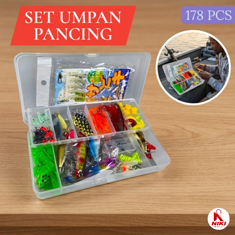 TaffSPORT Paket Umpan Ikan Tiruan Set Fishing Bait Kit Hard Soft Lure Casting Air Tawar Laut Udang K