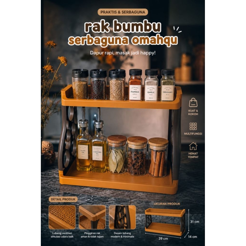 rak bumbu plastik murah serbaguna mahoni omahqu