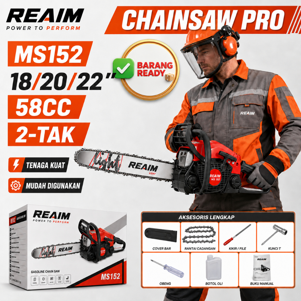 Reaim Mesin Potong Kayu 18/20/22 Inch 52CC Senso Chainsaw Mini Gergaji Mesin Original Gergaji Potong