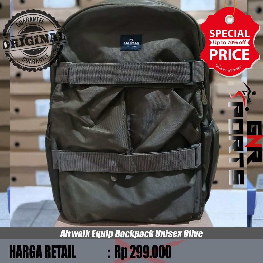 Tas Airwalk Equip Backpack Unisex Olive Original 100%