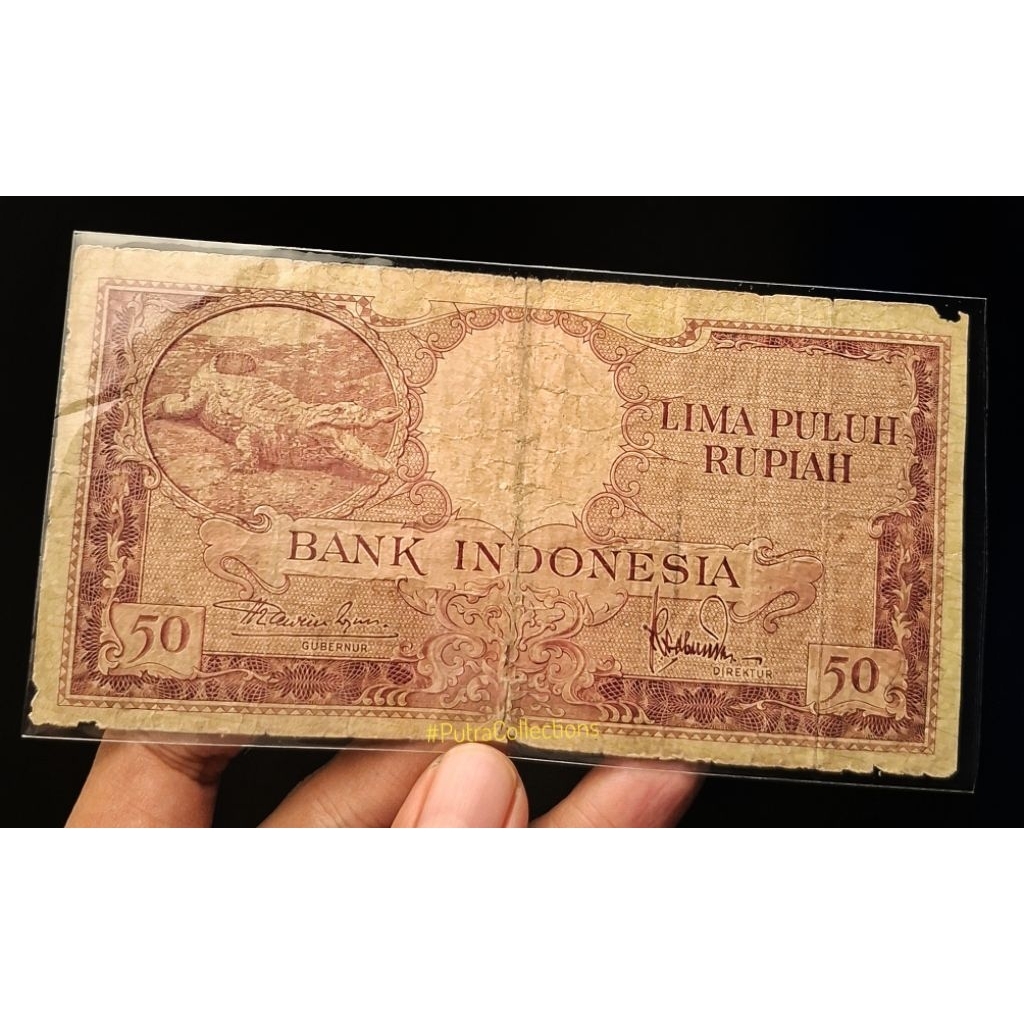 uang kuno 50 rupiah seri hewan buaya tahun 1957