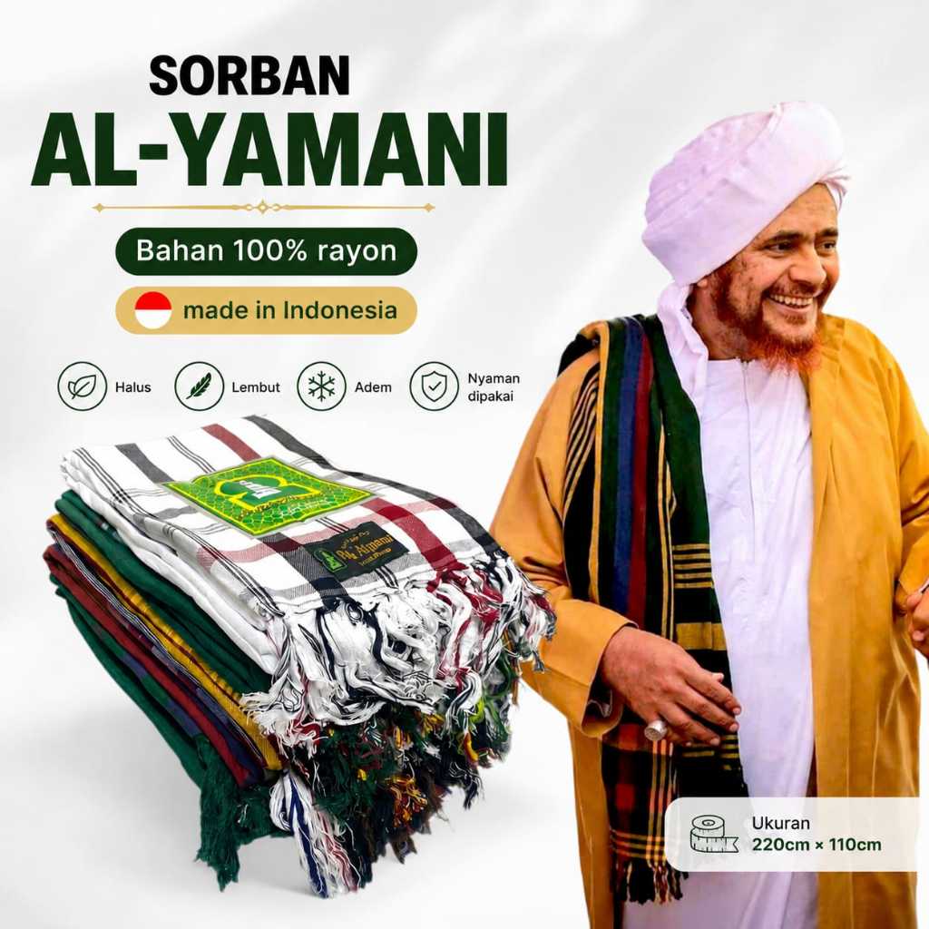 Promo sorban rida al  yamani 100% bahan rayon/syal putih/selendang santri/ukuran 230 cm