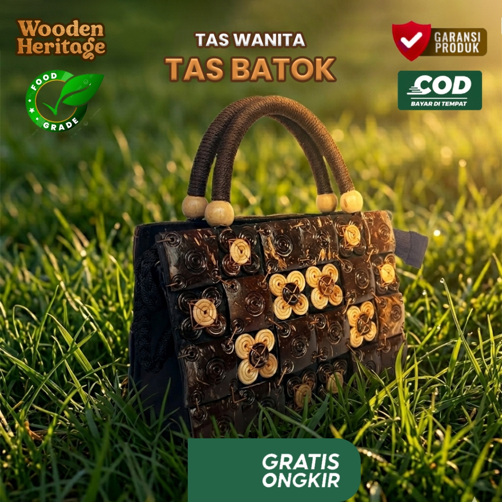 Tas Batok Kelapa Tas Bahu Wanita Ukuran Besar - Tas Etnik Tradisional Unik - Sling Bag Batok Handmad