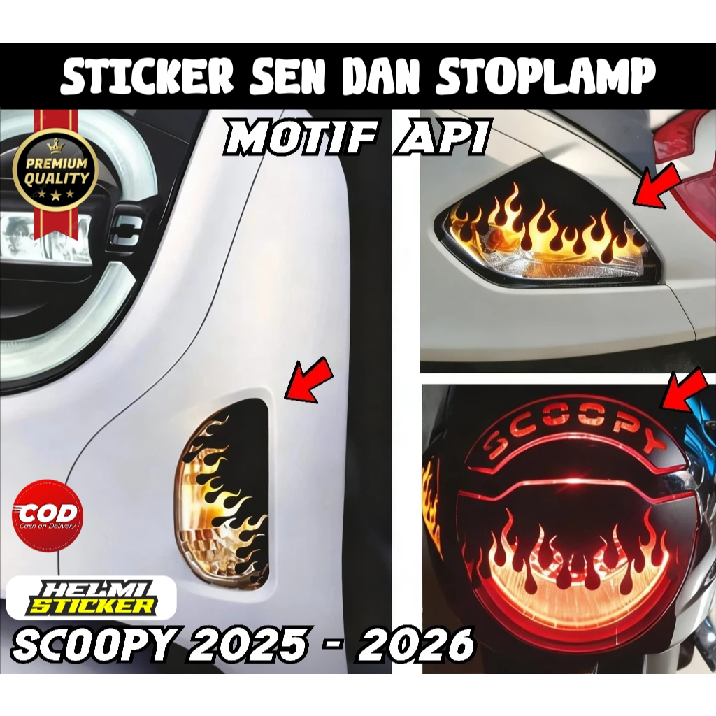 cutting sticker lampu sen & lampu stop motif api scoopy 2024,2025,2026 keren terbaru