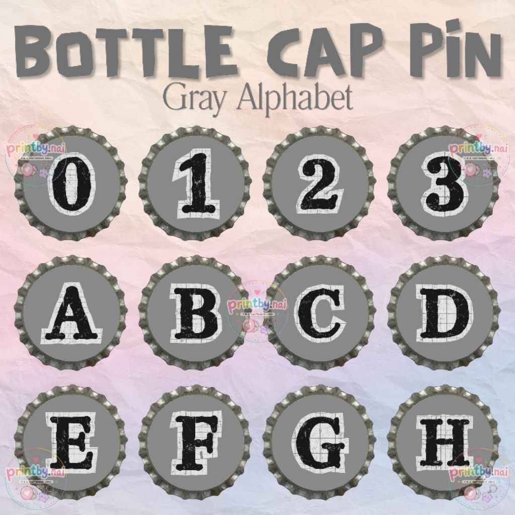 [COD] Pin Tutup Botol | Bottle Cap Pin Gray Alphabet | Pin Tas Lucu Unik | Pin Huruf Angka